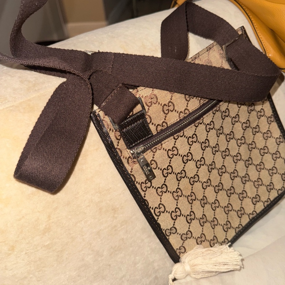 Gucci Cream and Brown Crossbody Bag with Monogram Print